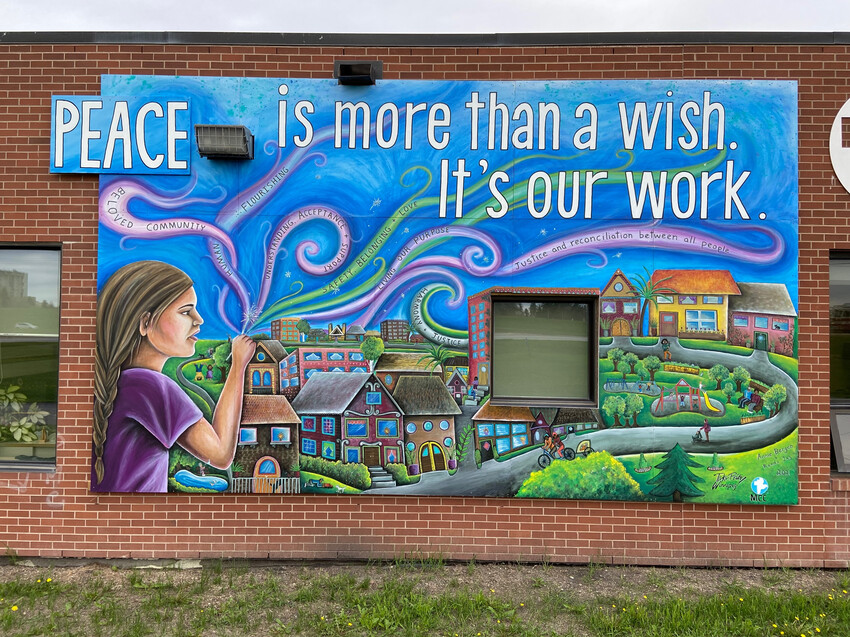 More Than A Wish (MTAW) mural on the south side of the head office at Plaza Drive, Winnipeg. Created by Annie Bergen.

Annie is a muralist as well as an arts educator who creates group mural project