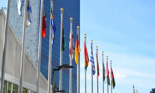 Flags outside the United Nations office