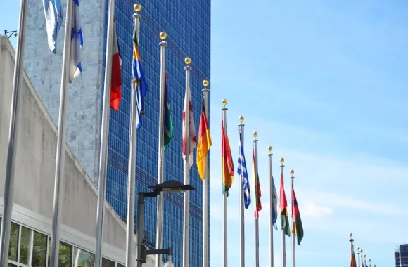 Flags outside the United Nations office